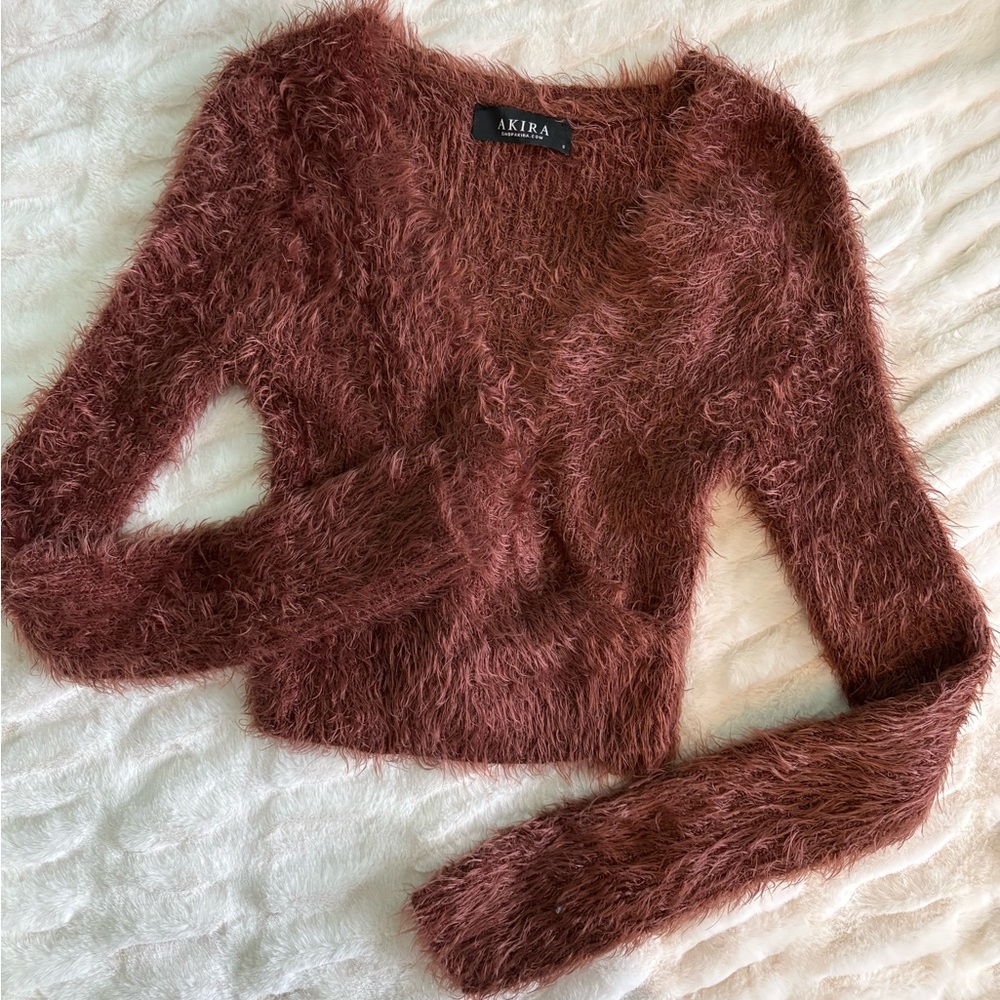 AKIRA Women's Fuzzy Brown Sweater